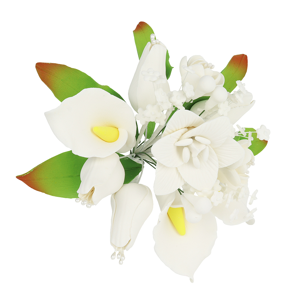 O'Creme White Calla Lilly & Dahlia Spray Gumpaste Flower image 1