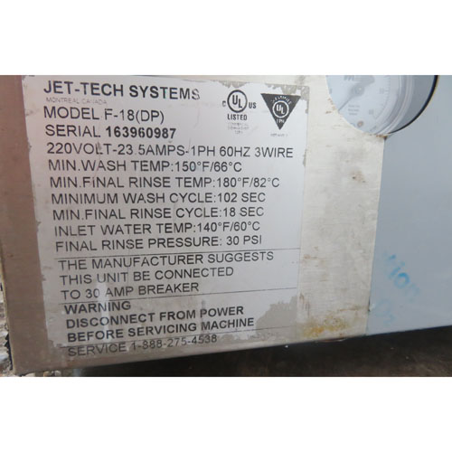Jet Tech F-18DP Dishwasher, New, Used As Demo image 4