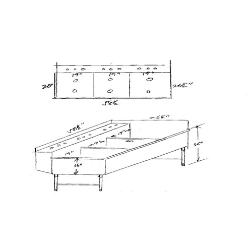 Custom Stainless 3 Compartment Sink, 58.5" Wide, 19" X 26.5" X 16"D Per Compartment image 1