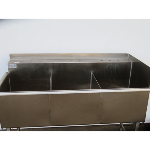 Custom Stainless 3 Compartment Sink, 58.5" Wide, 19" X 26.5" X 16"D Per Compartment image 2