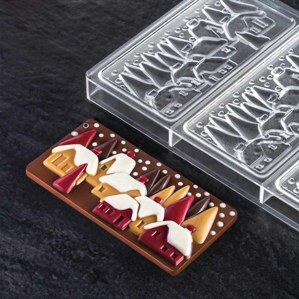 Pavoni Polycarbonate Chocolate Mold, Xmas Village, 3 Cavities image 1