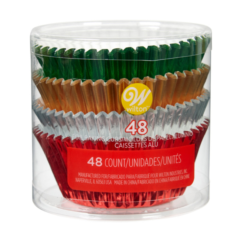 Wilton Green, Gold, Silver and Red Foil Christmas Cupcake Liners, Pack of 48 image 1