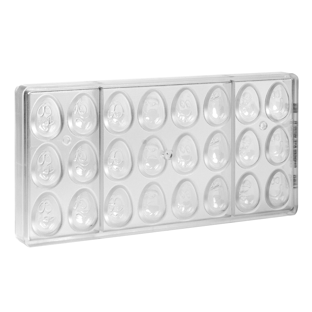 Chocolate World Polycarbonate Chocolate Mold, Smiley Egg, 24 Cavities image 1