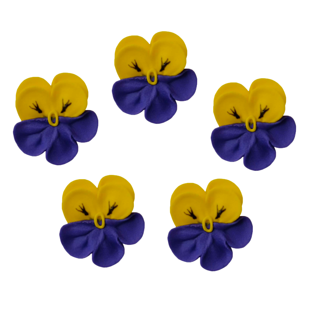 O'Creme Yellow & Purple Pansy Royal Icing Flowers, Set of 16 image 1