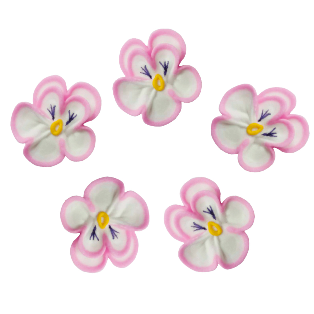 O'Creme White & Pink Pansy Royal Icing Flowers, Set of 16 image 1