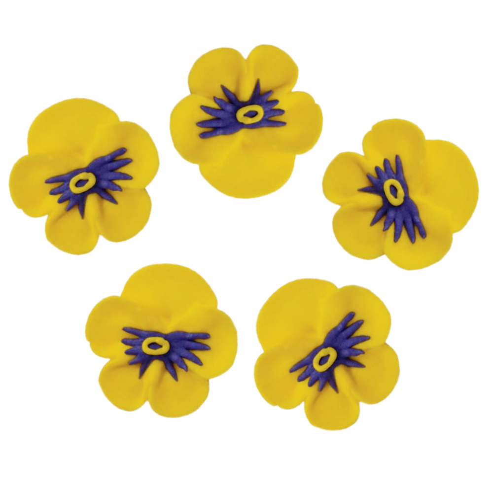 O'Creme Yellow Pansy Royal Icing Flowers, Set of 16 image 1
