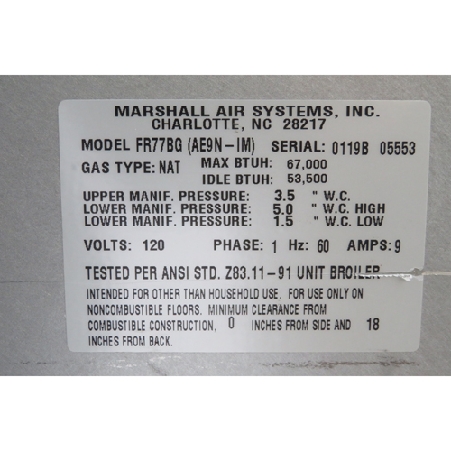 Marshall Air FR77BG Broiler, Used As Demo image 5