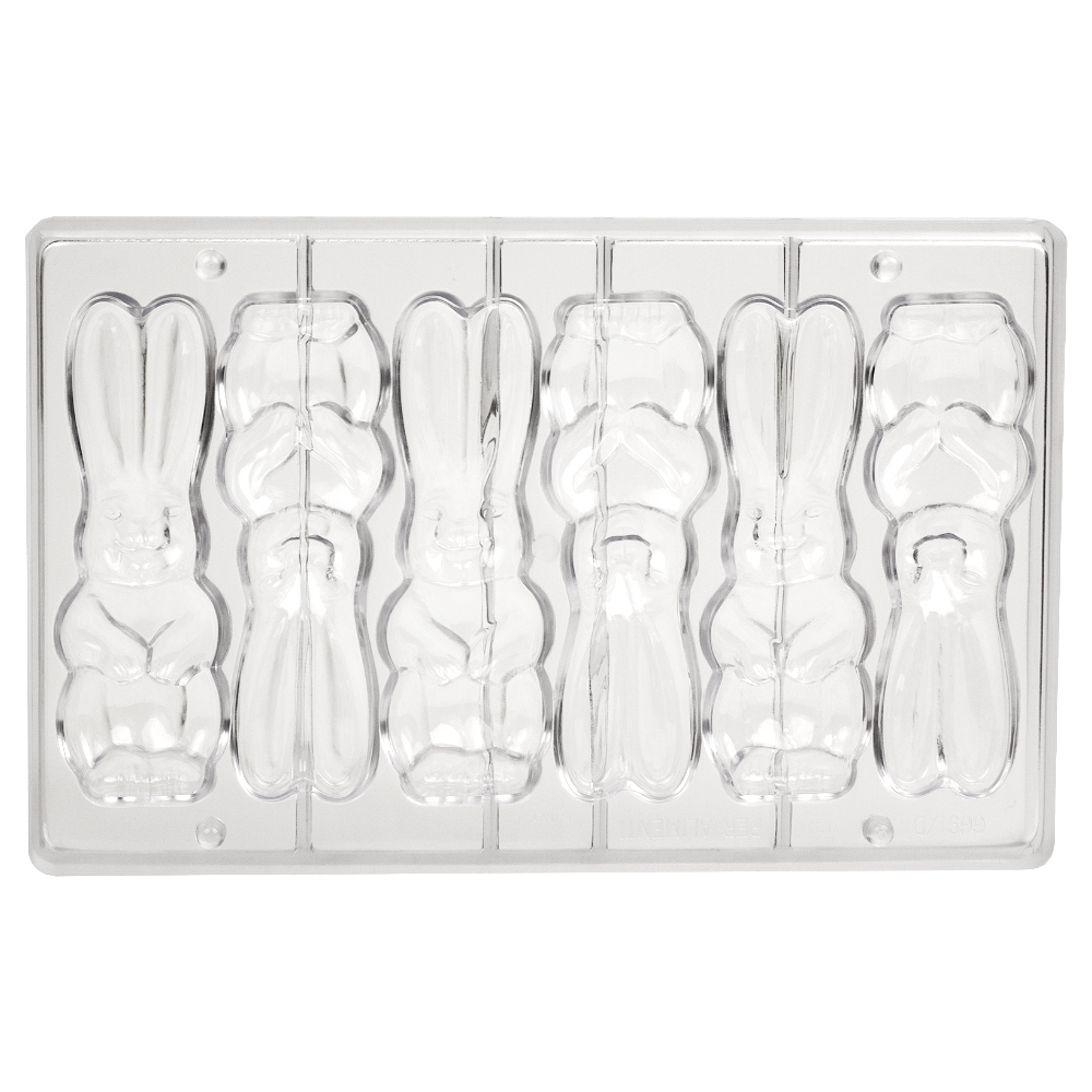Polycarbonate Chocolate Mold 3D Big-Eared Rabbit, 6 cavities image 1