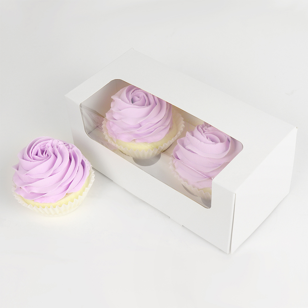 O'Creme White Window Cupcake Box with Insert, 8" x 4" x 4" - Pack of 5 image 5