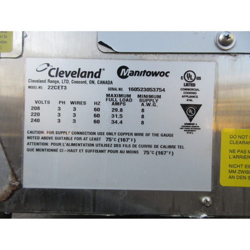 Cleveland 22CET3 Electric Convection Steamer, Used Excellent Condition image 4