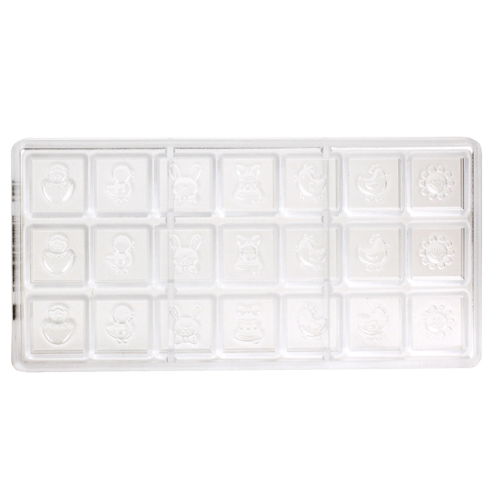 Chocolate World Clear Polycarbonate Chocolate Mold, Square with Easter Shapes image 1