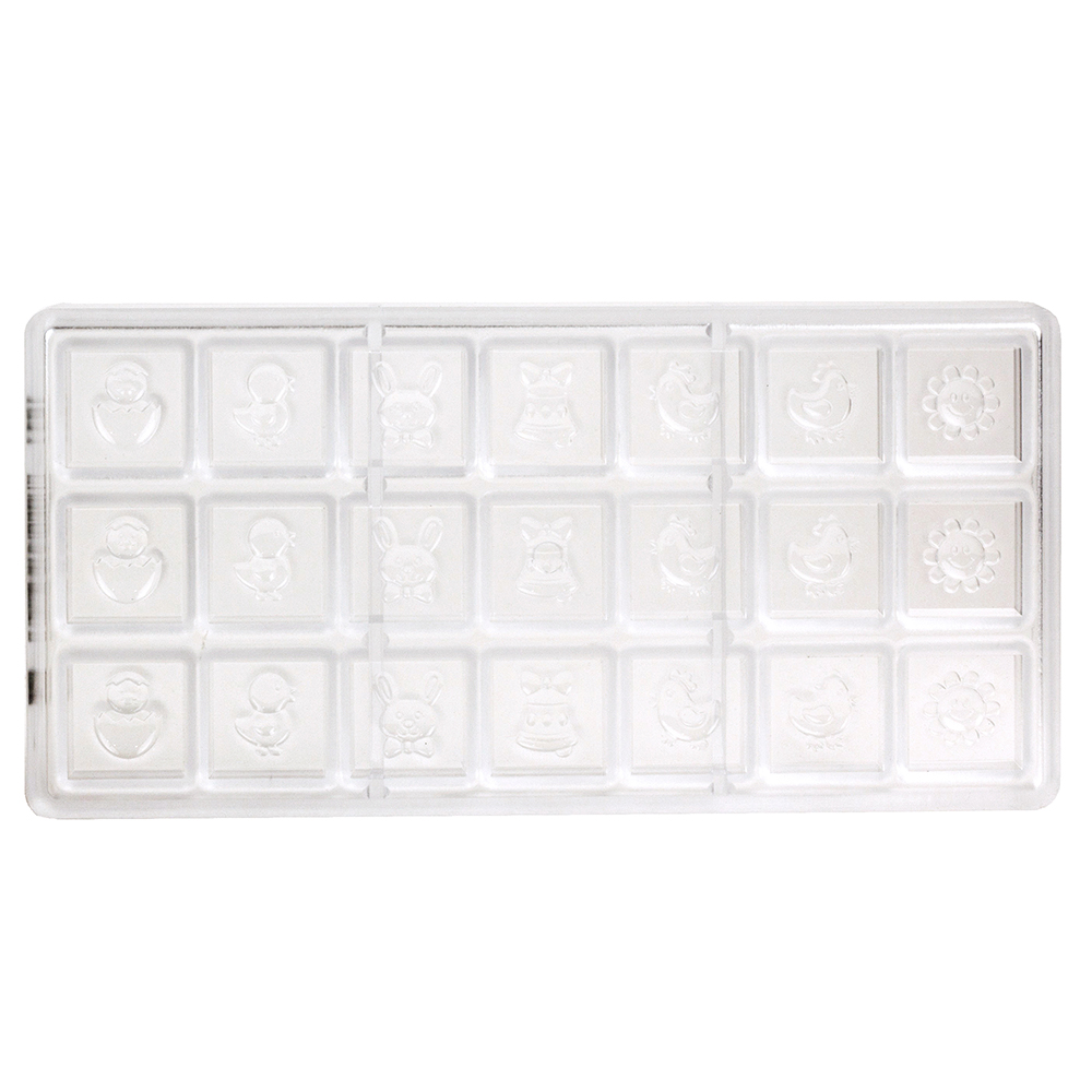 Chocolate World Clear Polycarbonate Chocolate Mold, Square with Easter Shapes image 1