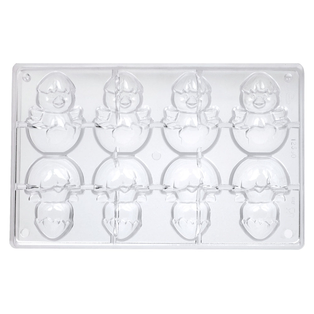Polycarbonate Easter Chocolate Mold: Chick-in-Egg. 76 mm x 51 mm. 8 Cavities (4 Front & 4 Back) image 1