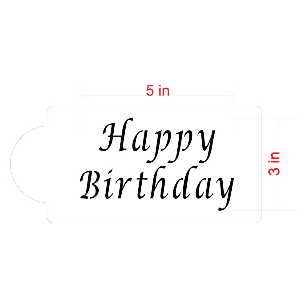 Designer Stencils Decorating Cake Stencil Happy Birthday, 3"H x 5"W in finished size image 1