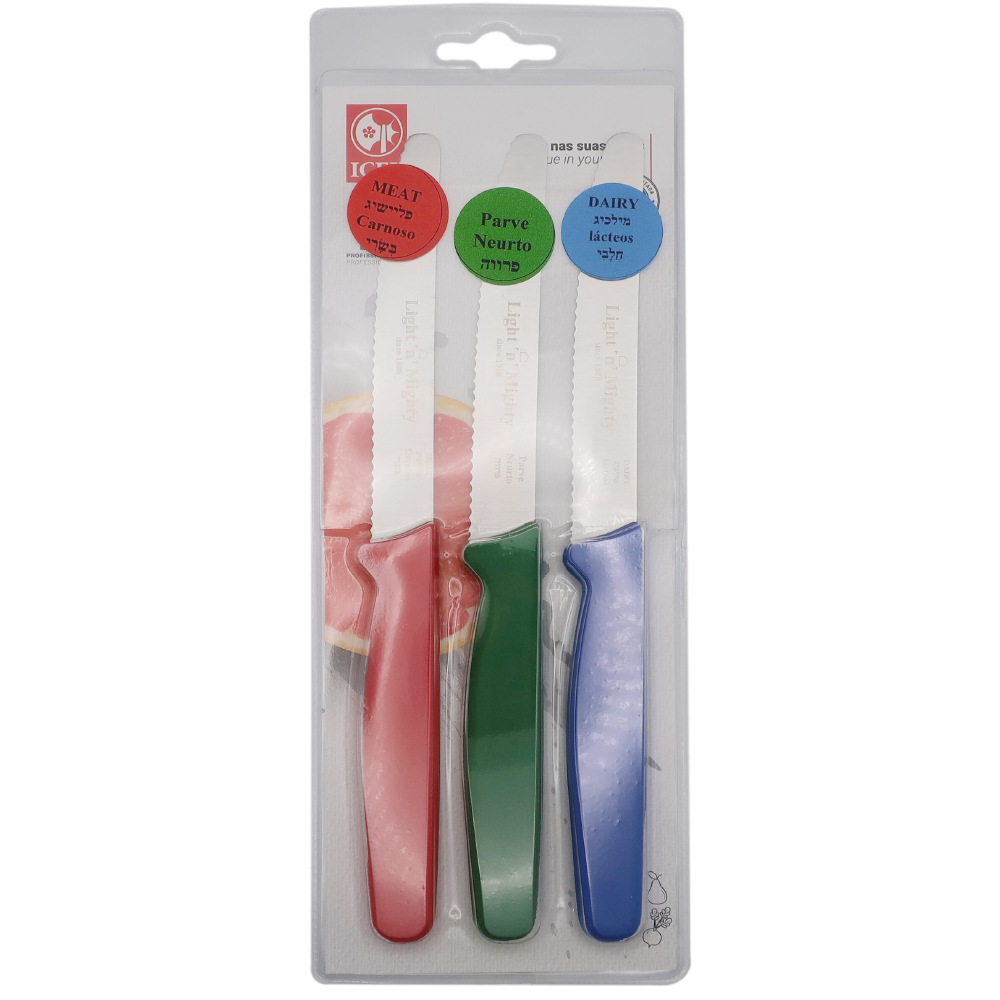 Icel Color Coded Serrated Steak Knife Set, 4" Blade - Set of 3 image 1