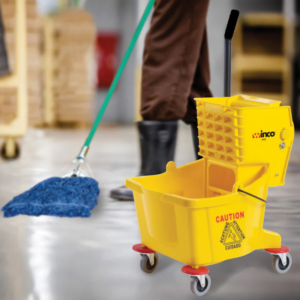 Winco 26 Quart Yellow Mop Bucket with Side Press Wringer image 2