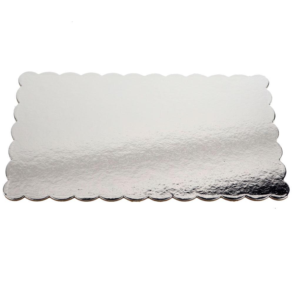 Silver Scalloped Log Cake Boards, 11.75" x 6.5" - Pack of 5 image 1