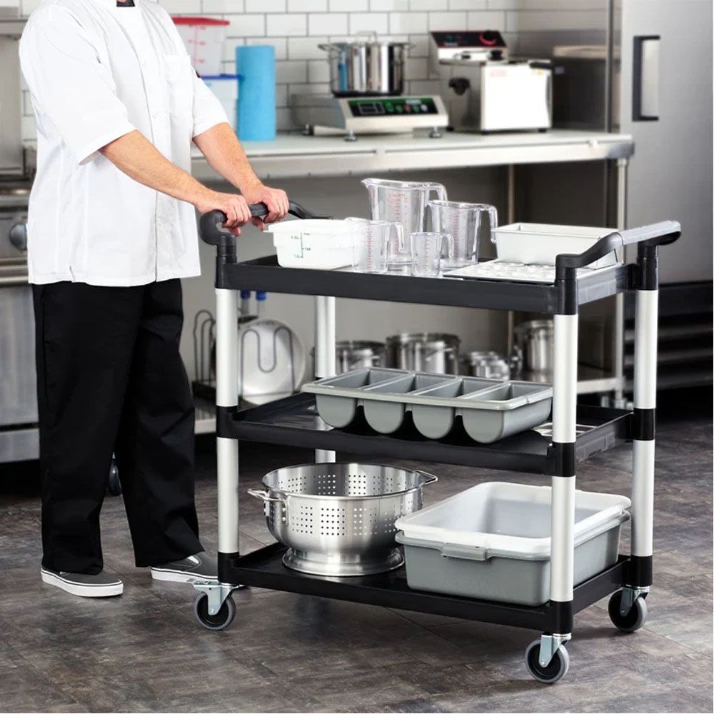Winco 3 Tier Black Utility Cart with Brakes image 1