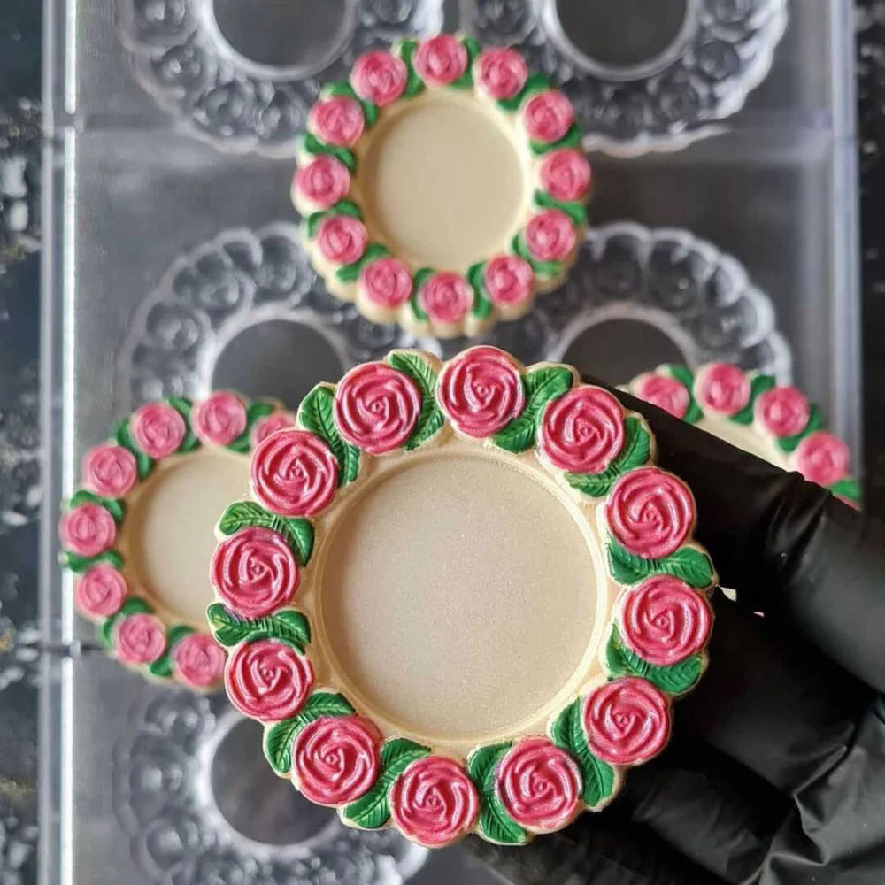 Implast Circle with Roses Polycarbonate Chocolate Mold, 6 Cavities image 1