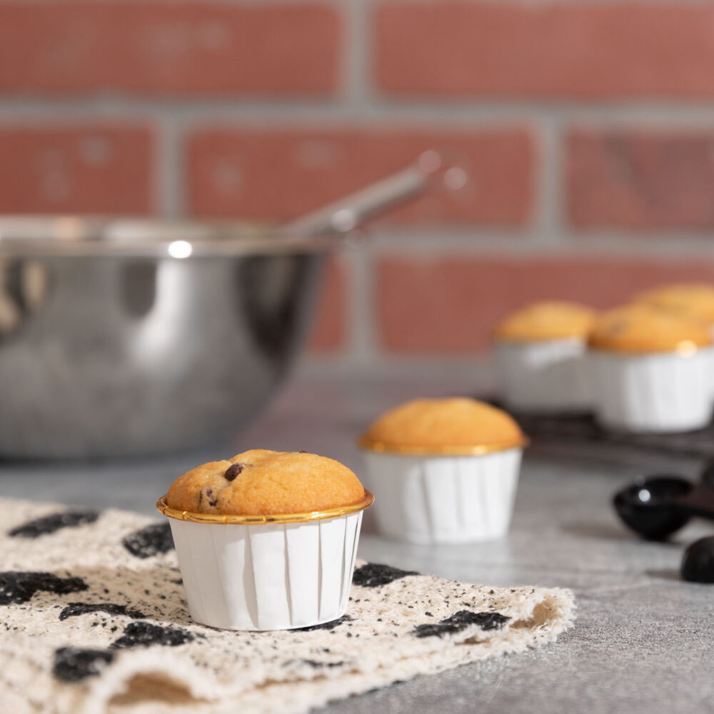 Large White Pleated Baking Cup with Gold Inside, Pack of 16 image 1