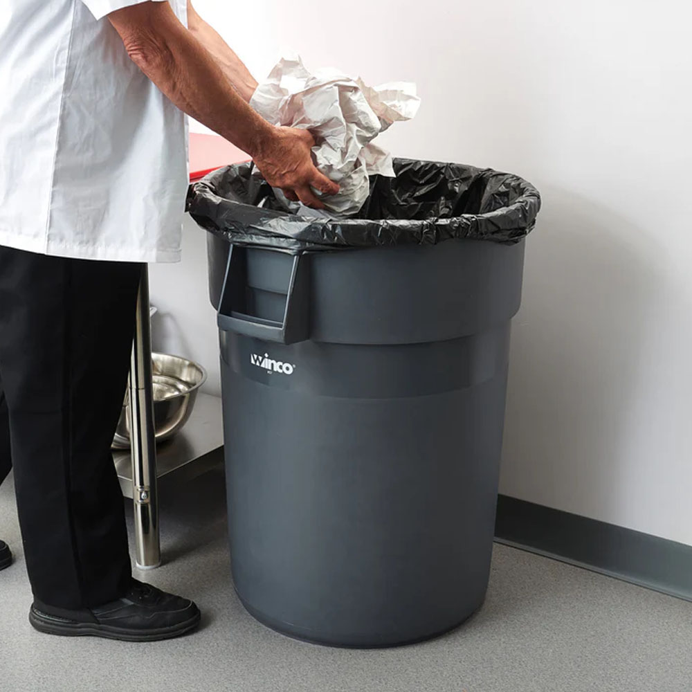 Winco Heavy Duty Gray Round Trash Can, 44 Gallon image 3