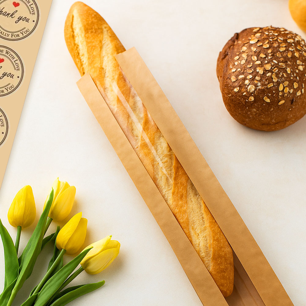 O'Creme Kraft Baguette Bag with Window, 23" x 4" - Pack of 50 image 1