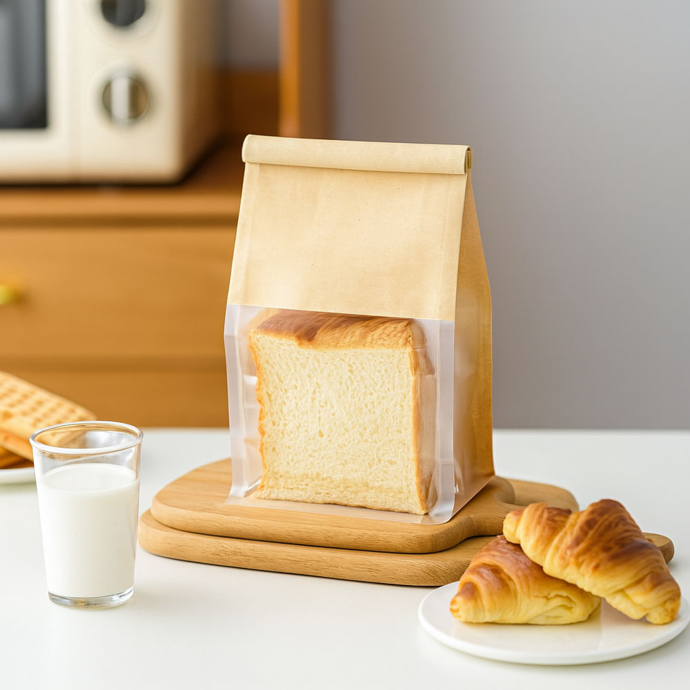 O'Creme Kraft Bread Bag with Window, 11" x 5" x 4" - Pack of 50 image 1