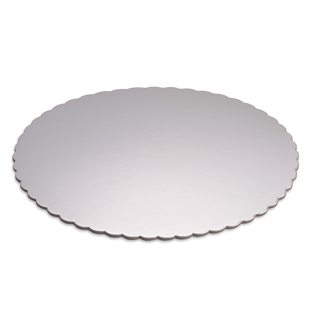 O'Creme Silver Scalloped Round Cake Boards, 10" Diameter - Pack of 25 image 1
