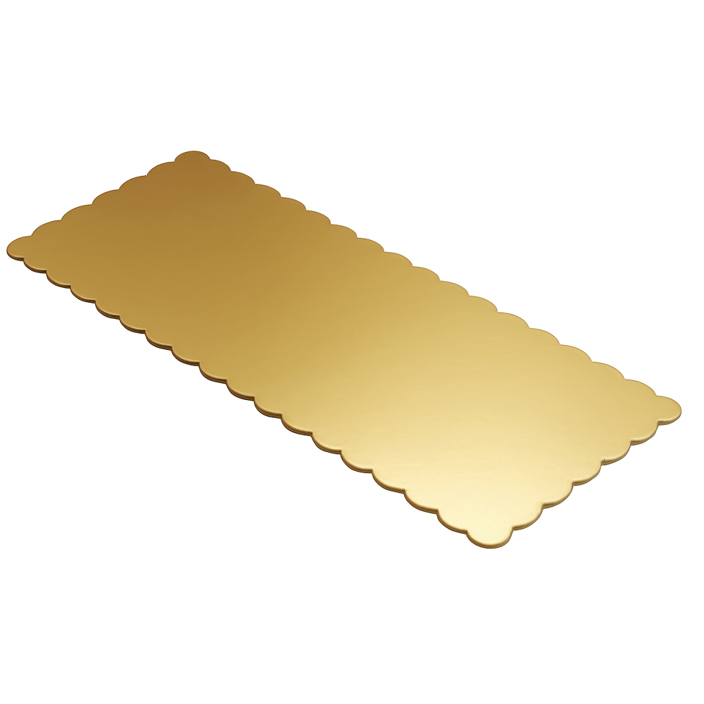 O'Creme Gold Scalloped Log Cake Board, 16.75" x 6.5" - Pack of 25 image 1