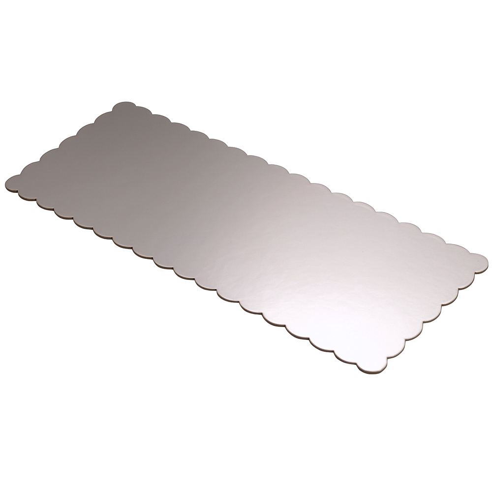 O'Creme Silver Scalloped Log Cake Board, 16.75" x 6.5" - Pack of 25 image 1