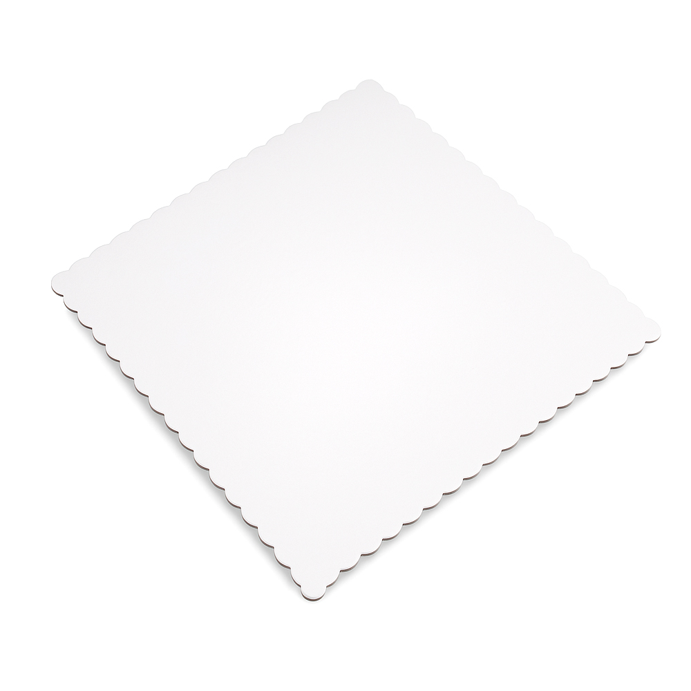 O'Creme White Square Scalloped Cake Board, 12" x 12" - Pack of 25 image 1