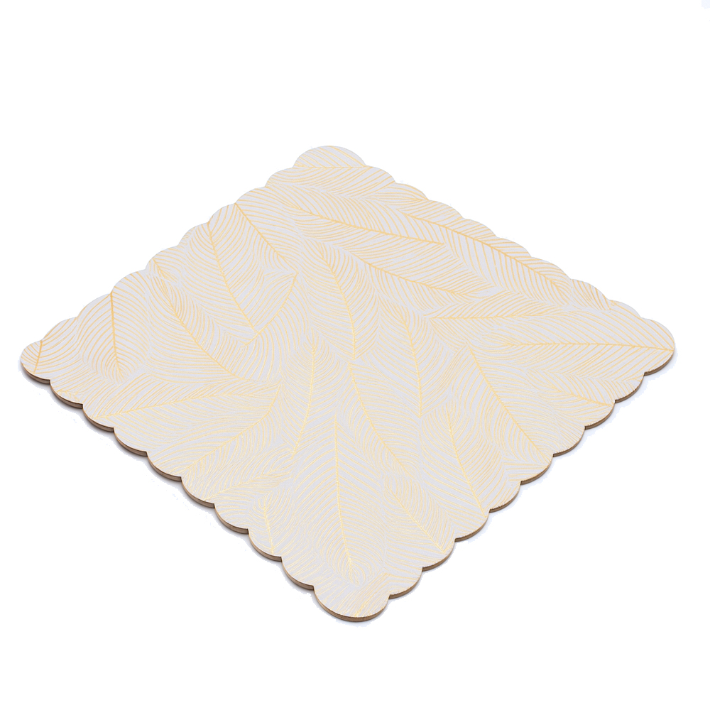 Gold Leaf Print Square Scalloped Cake Board, 10" x 10" - Pack of 25 image 1