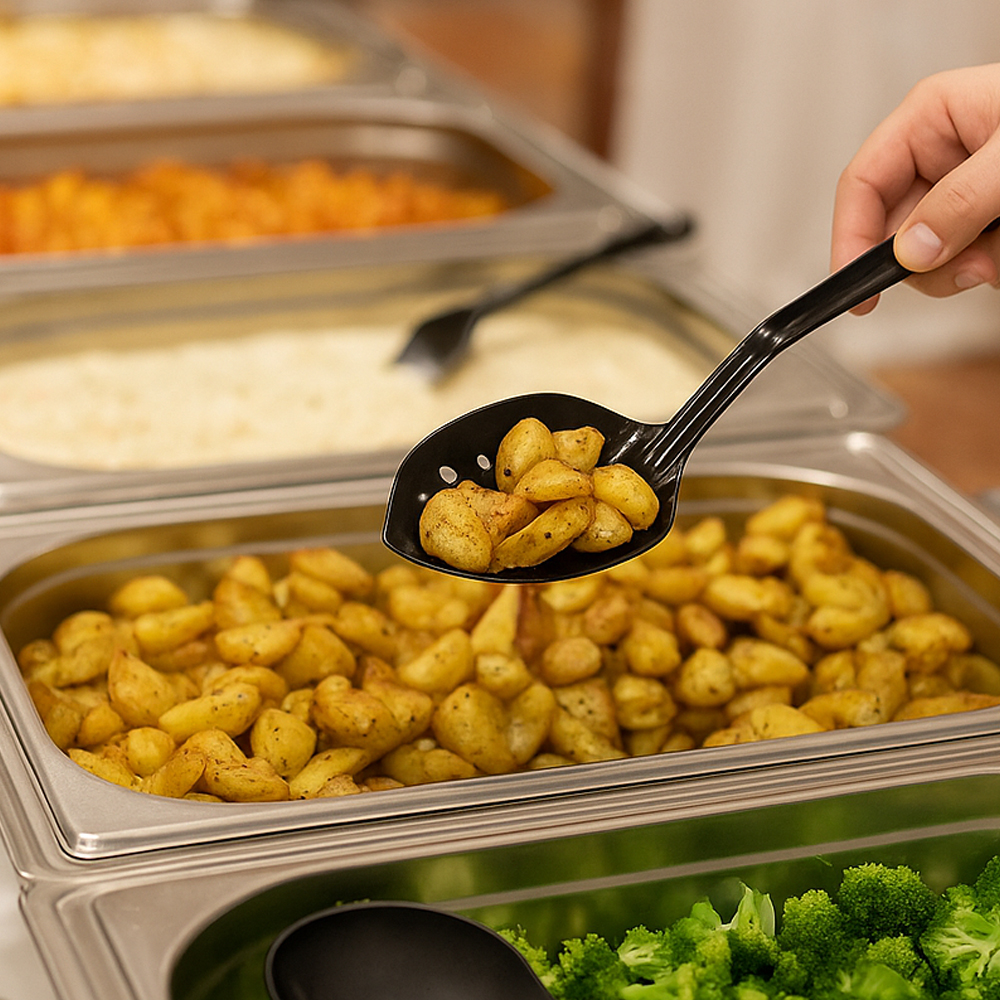 Carlisle Black 13" Perforated Serving Spoon image 2