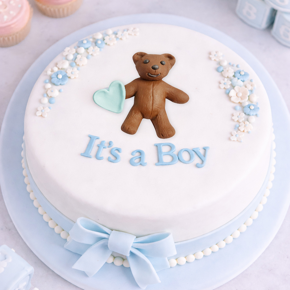 O'Creme Gumpaste Teddy Bear with Blue Heart, Set of 12 image 1