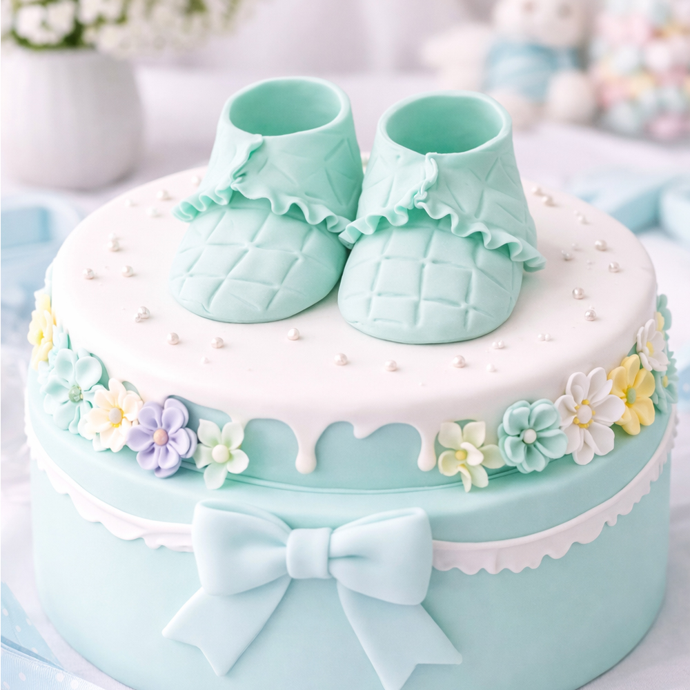 O'Creme Blue Ruffled Gumpaste Booties, 3.5" x 1.75" - 1 Pair image 2