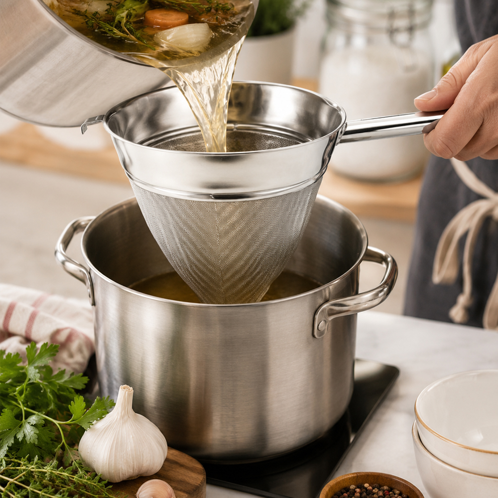 Winco Stainless Steel Bouillon Strainer with Extra Fine Mesh, 10" image 1