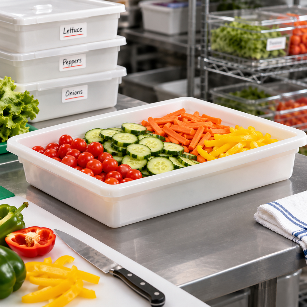 Winco White Polypropylene Food Storage Box, Full Size x 3" Deep image 1