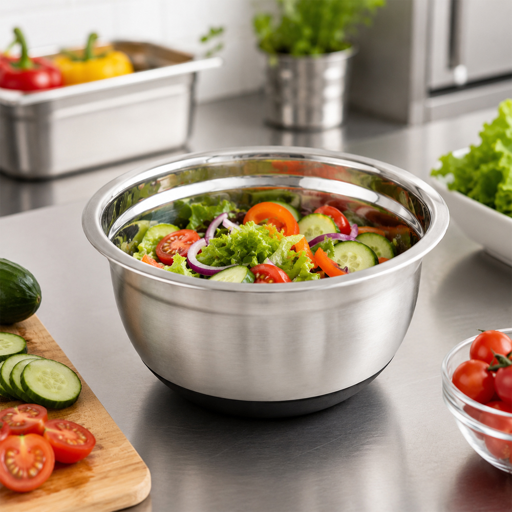 Winco Stainless Steel Mixing Bowl with Silicone Base, 1-1/2 Quart image 1