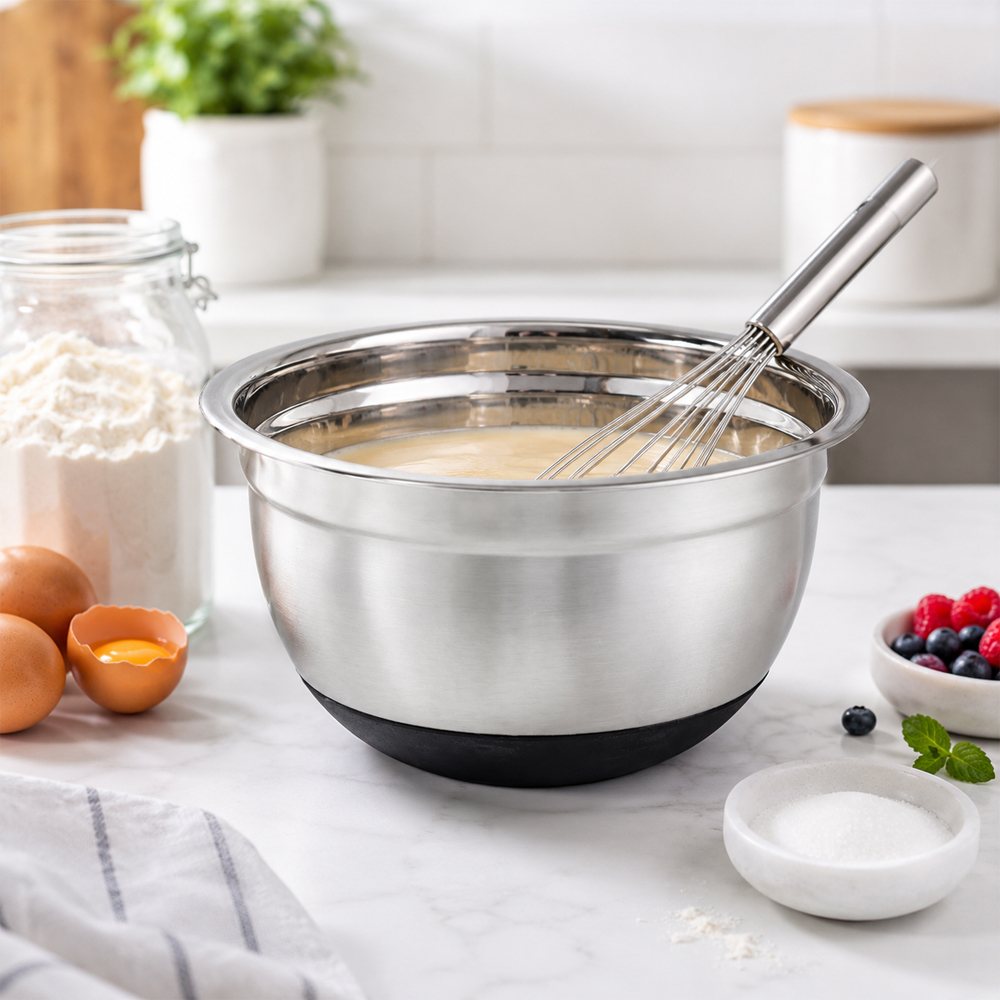 Winco Stainless Steel Mixing Bowl with Silicone Base, 3 Quart image 1