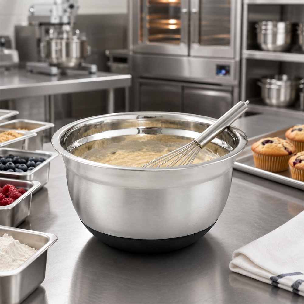 Winco Stainless Steel Mixing Bowl with Silicone Base, 5 Quart image 1