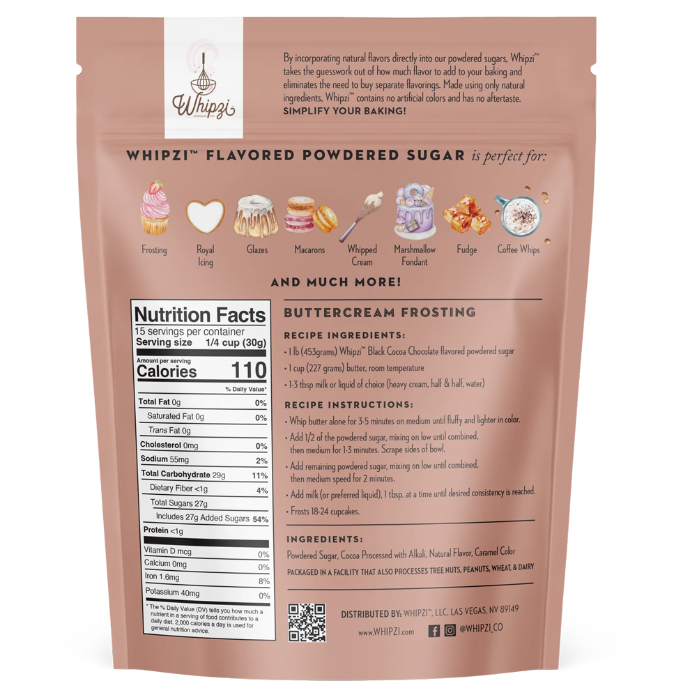Whipzi Black Cocoa Chocolate Flavor Powdered Sugar, 16 oz. image 1