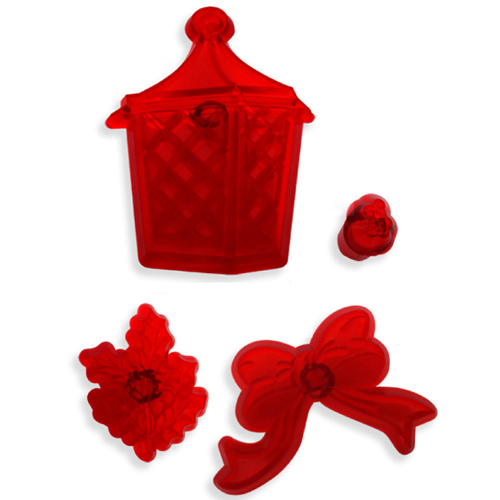 JEM Cutters Christmas Lantern & Holly, Set of 4 Plastic Gumpaste Cutters