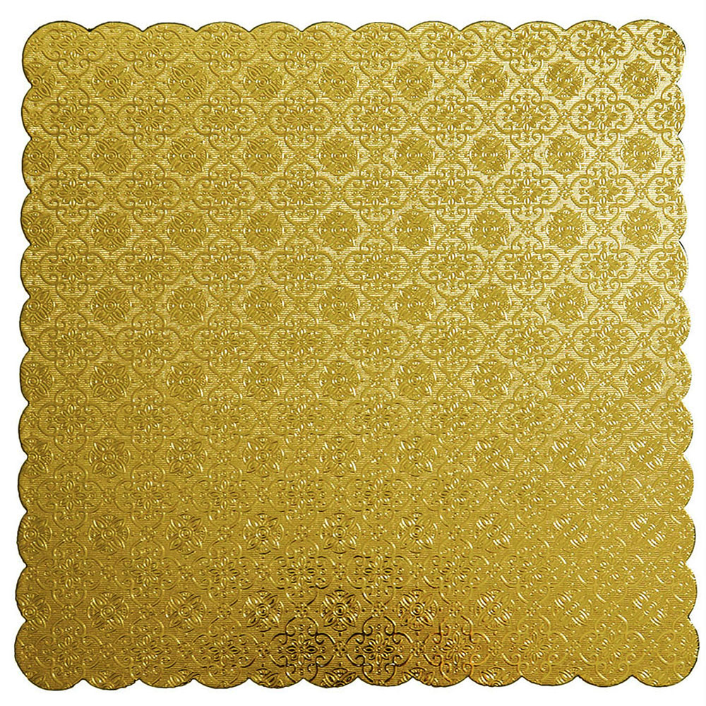 Gold Scalloped Square Cake Board, 10" x 3/32" Thick, Pack of 5