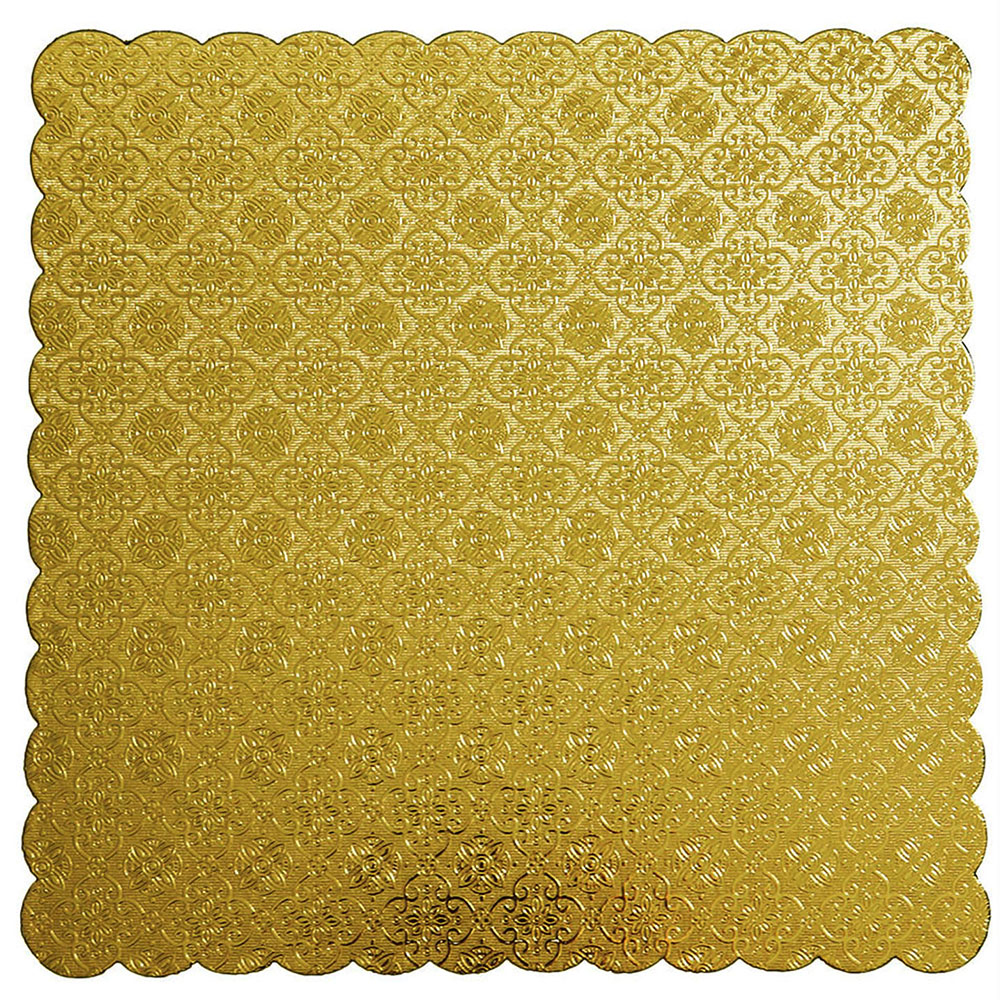 Gold Scalloped Square Cake Board, 10" x 3/32" Thick, Case of 50