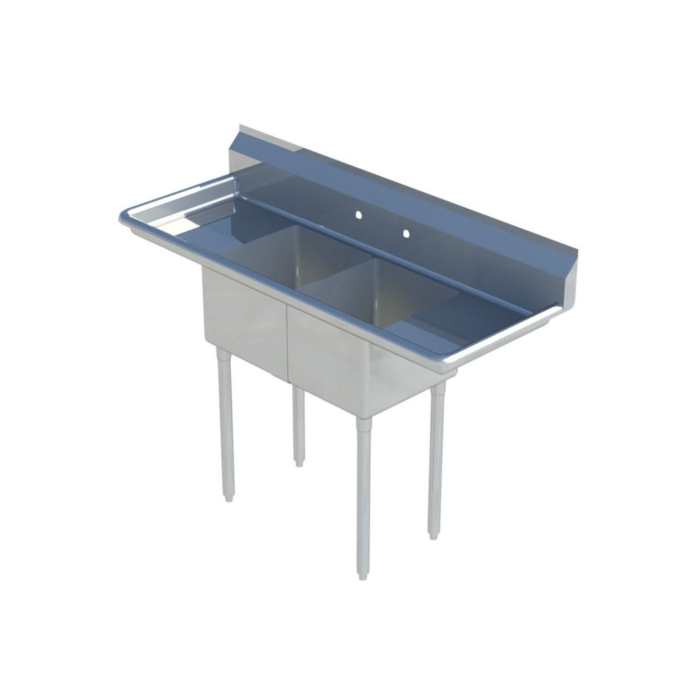 2424-2RL Two Compartment NSF Commercial Sink with Two Drainboards - Bowl Size 24 x 24