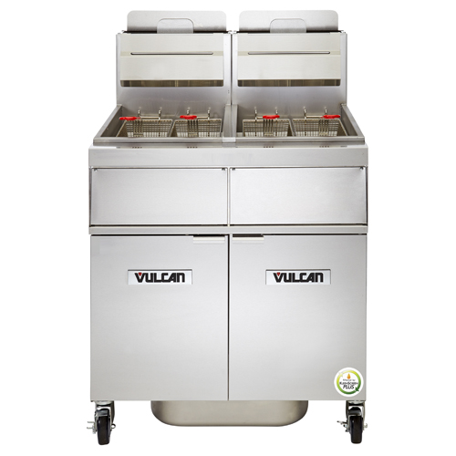 Vulcan 2TR85AF Freestanding LP Gas Fryer - 170 lb. Oil Cap. w/ Solid State Analog Knob Control 