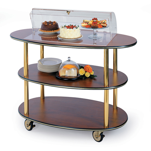 Geneva 3630310 Dessert Display Cart With Dome Cover - Round-Oval - Amber Maple Laminate Finish