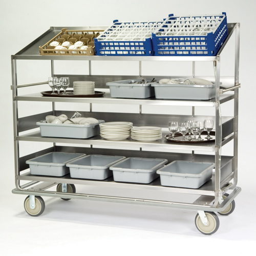 Lakeside B587 Soiled Dish Breakdown Cart - 1 Flat, 3 Angled Shelves - Shelf Size: 28" x 62"