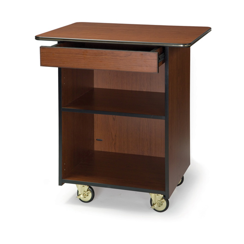Geneva 6610710 Compact Enclosed Service Cart - 1 Center Drawer and 1 Fixed Shelf - Amber Maple Laminate Finish
