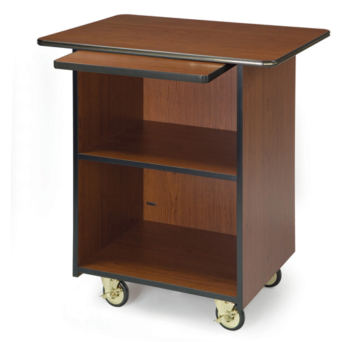 Geneva 6610908 Compact Enclosed Service Cart - 1 Pull-Out Shelf and 1 Fixed Shelf - Ebony Wood Laminate Finish
